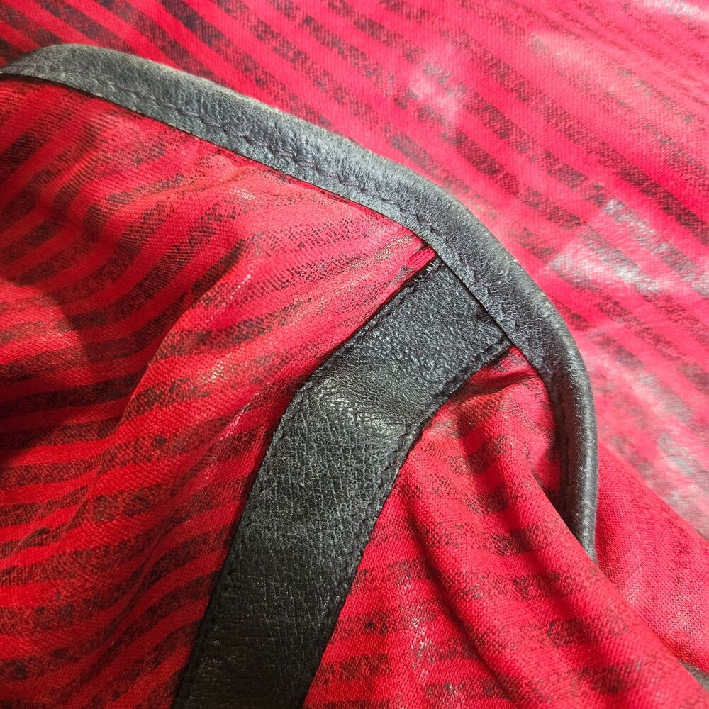 Gucci XL Travel Tote Red & Black Stripe Vintage 90s Weekender Bag w/ Pouch, Rare - Picture 9 of 14